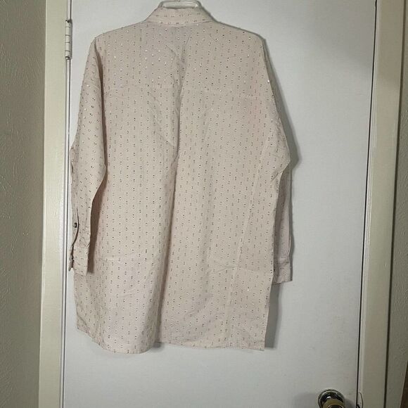 River island pink metallic silver dotted button down oversized shirt size small - Picture 5 of 6